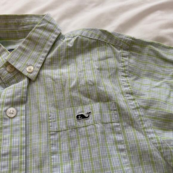 Vineyard Vines Boys Tucker Shirt Plaid Green White Button Down Cotton Size 7 - Picture 4 of 5